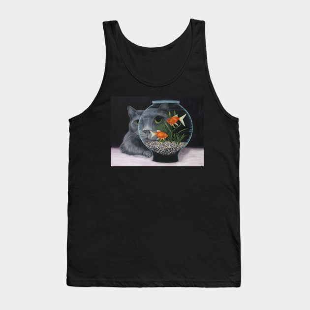 Cat and Fishbowl Tank Top by KarenZukArt